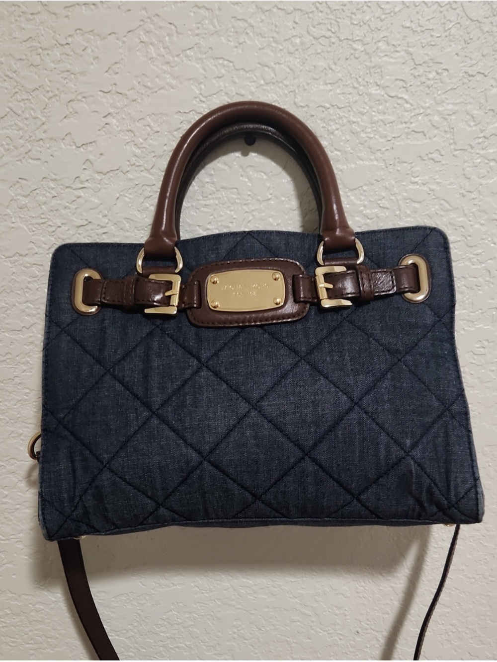 Michael Kors Brown Leather-Trim Quilted Denim Tote